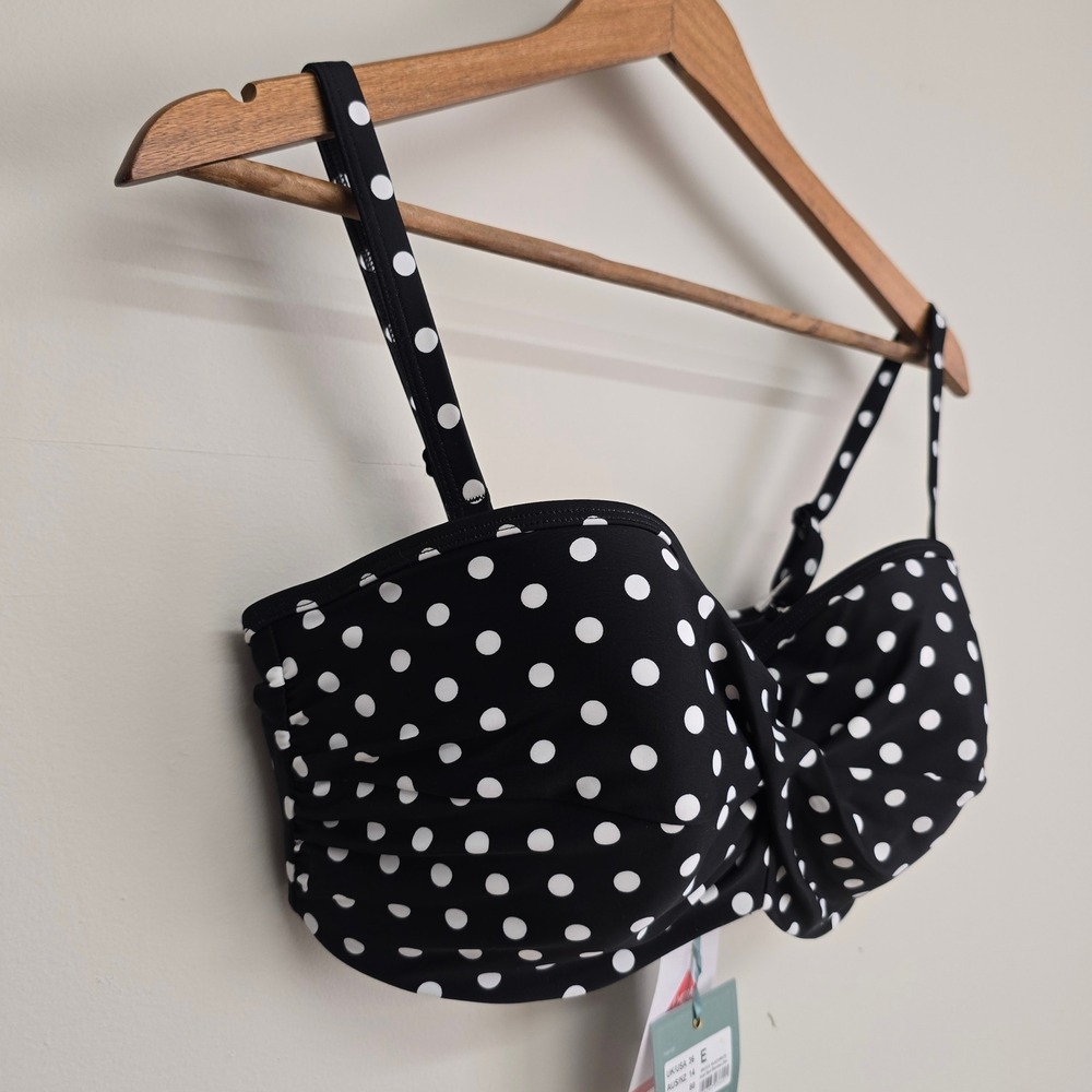 Panache Anya Spot Bandeau Bikini Top Womens 36E Black Polka Dot Retro Swimwear - Picture 3 of 13